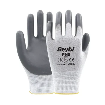 Beybi Gri PN5 Polyester Örme Nitril Eldiven NO: 7/S