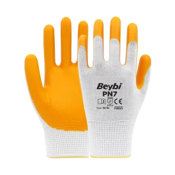 Beybi Sarı PN7 Polyester Örme Nitril Eldiven NO: 8/M